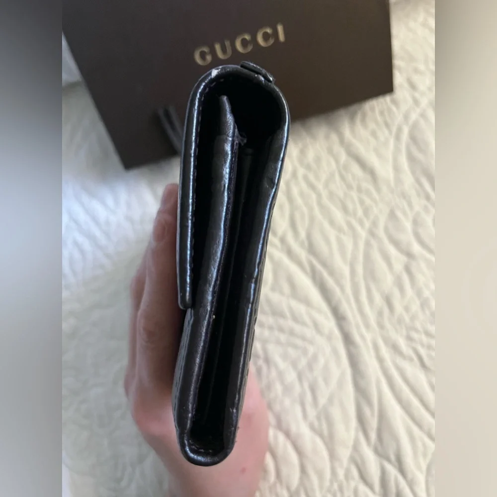 GUCCI Micro Guccissima GG Pattern Long Bifold Wallet Leather Black Gold